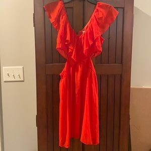 Red flowy, side cut out, dress